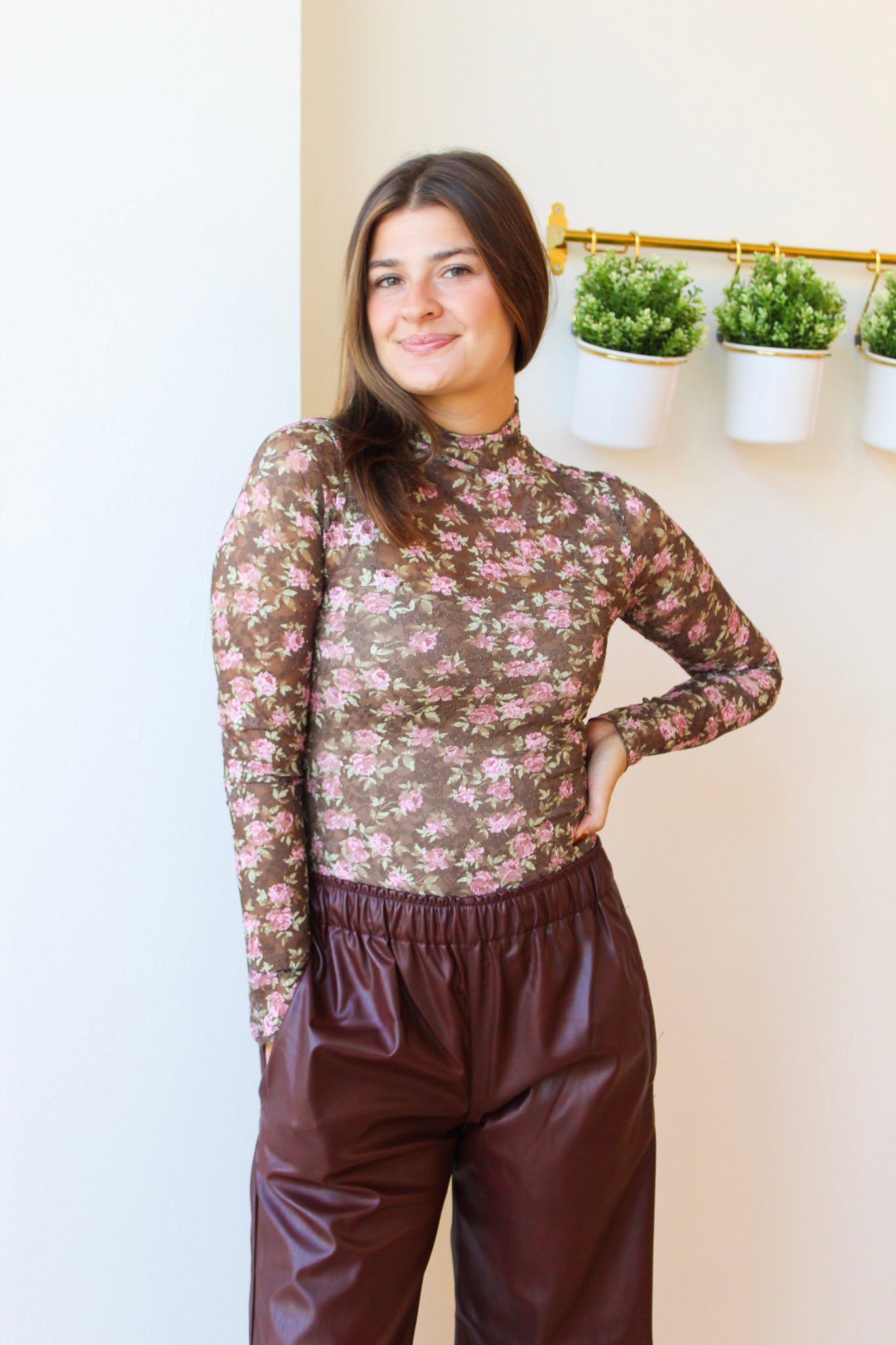 Floral Chocolate Mesh Top