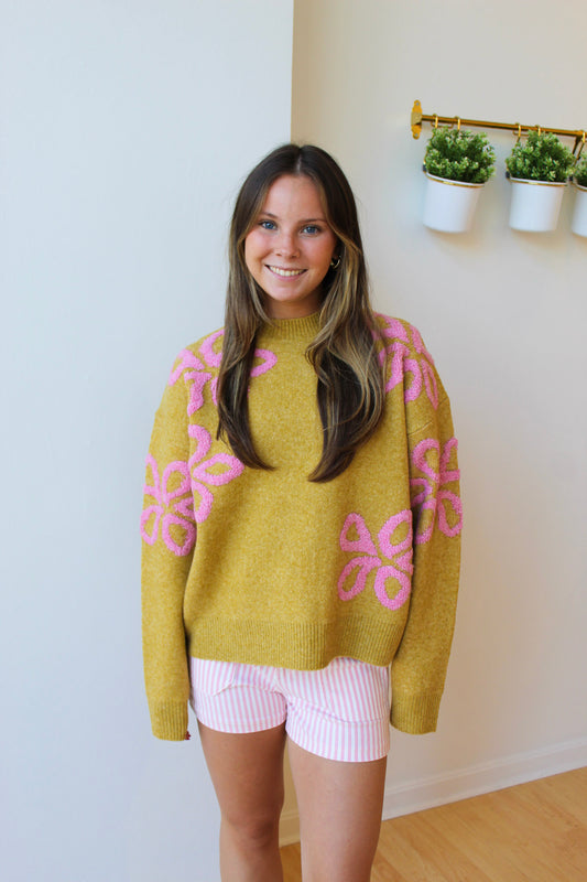 Gemma Floral Sweater - Chartreuse + Pink