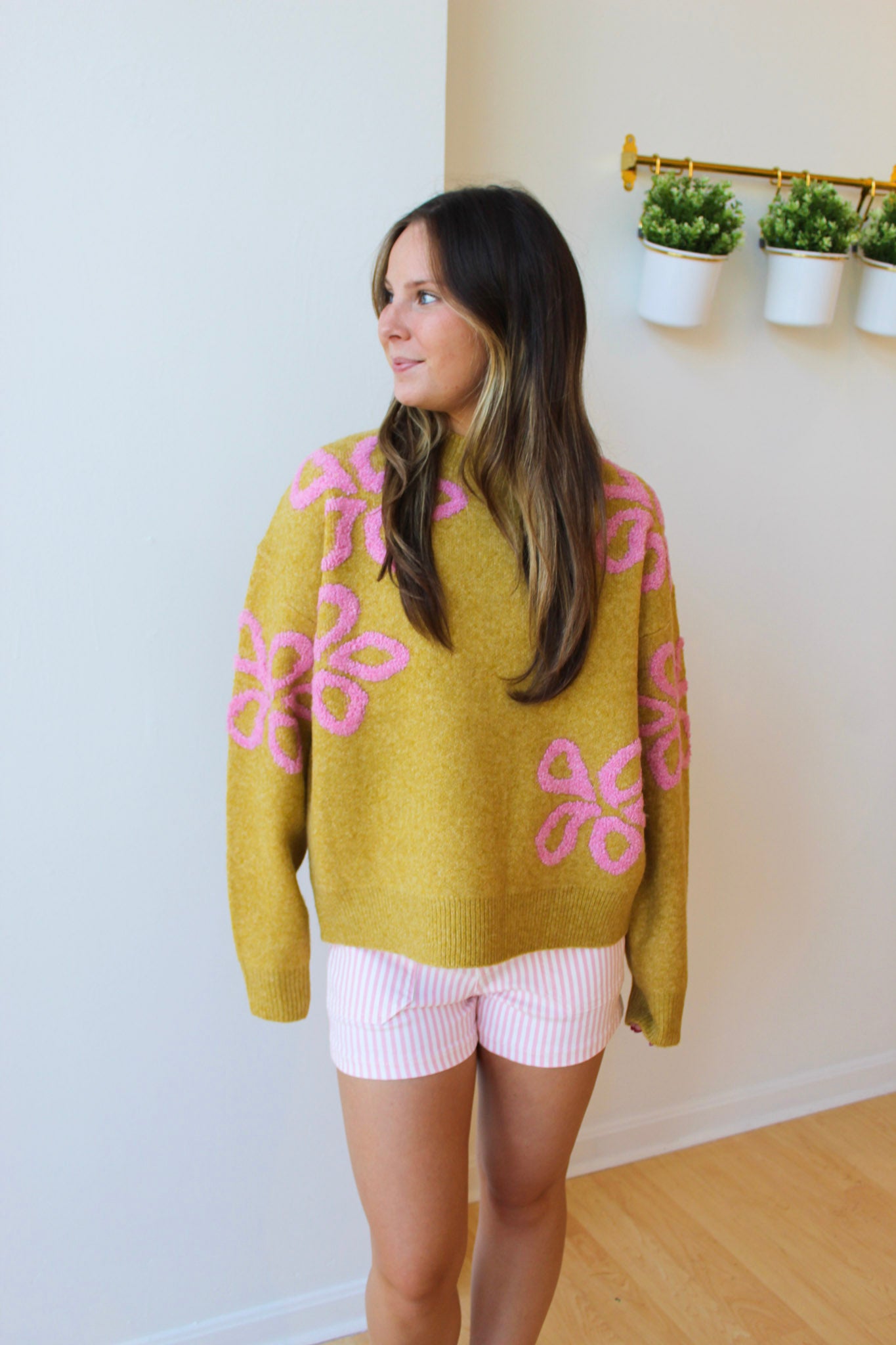 Gemma Floral Sweater - Chartreuse + Pink