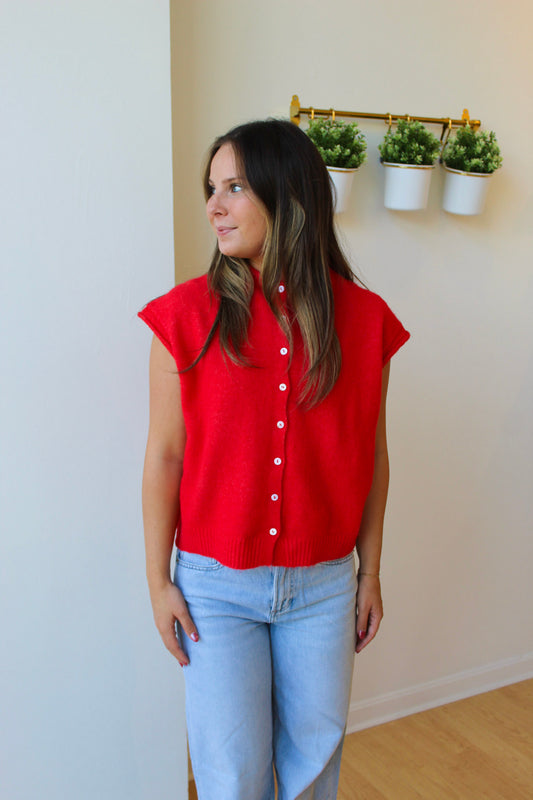 Piper Cardigan Vest - Red