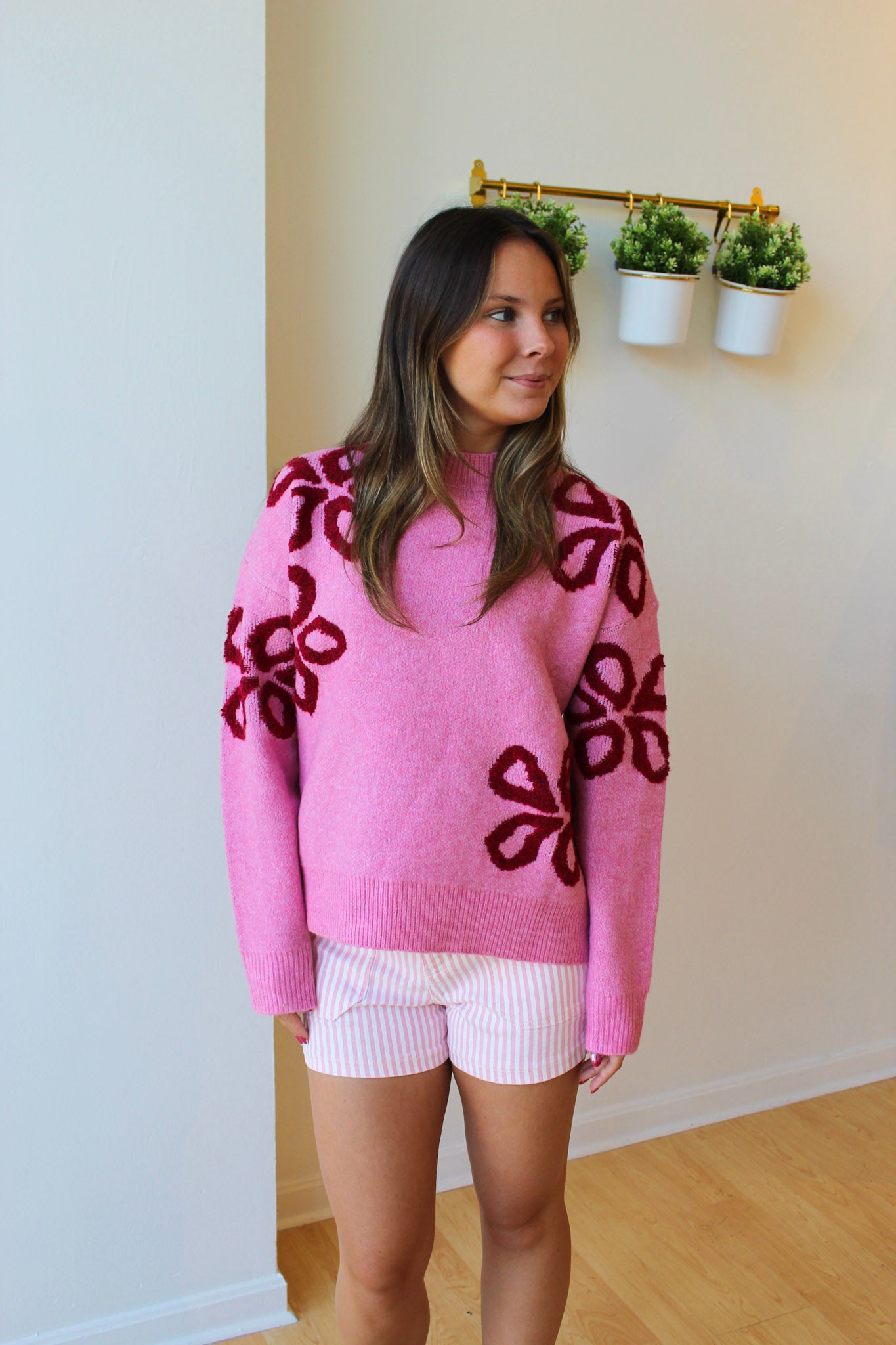 Gemma Floral Sweater - Rose + Burgundy