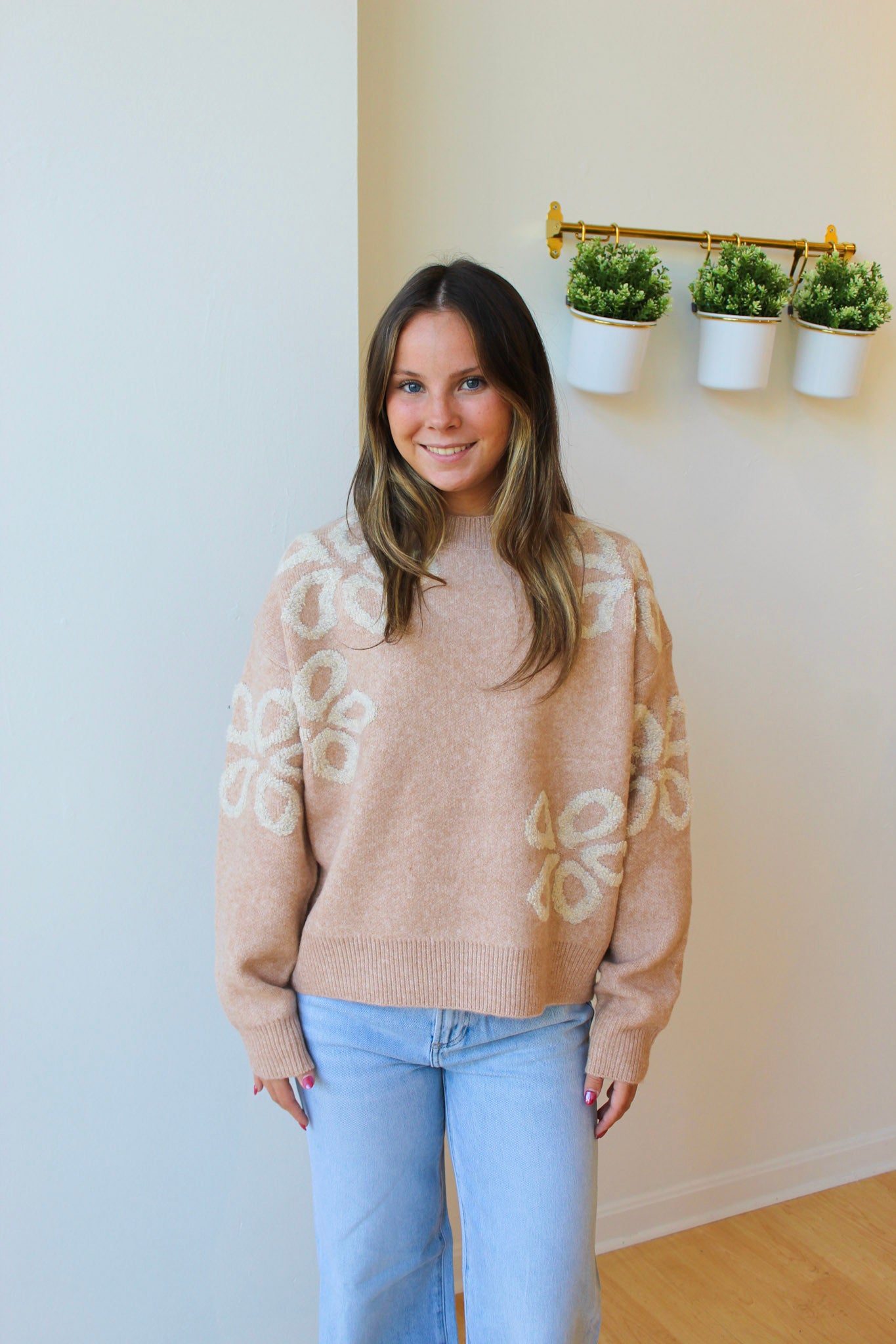 Gemma Floral Sweater - Oatmeal + Ecru