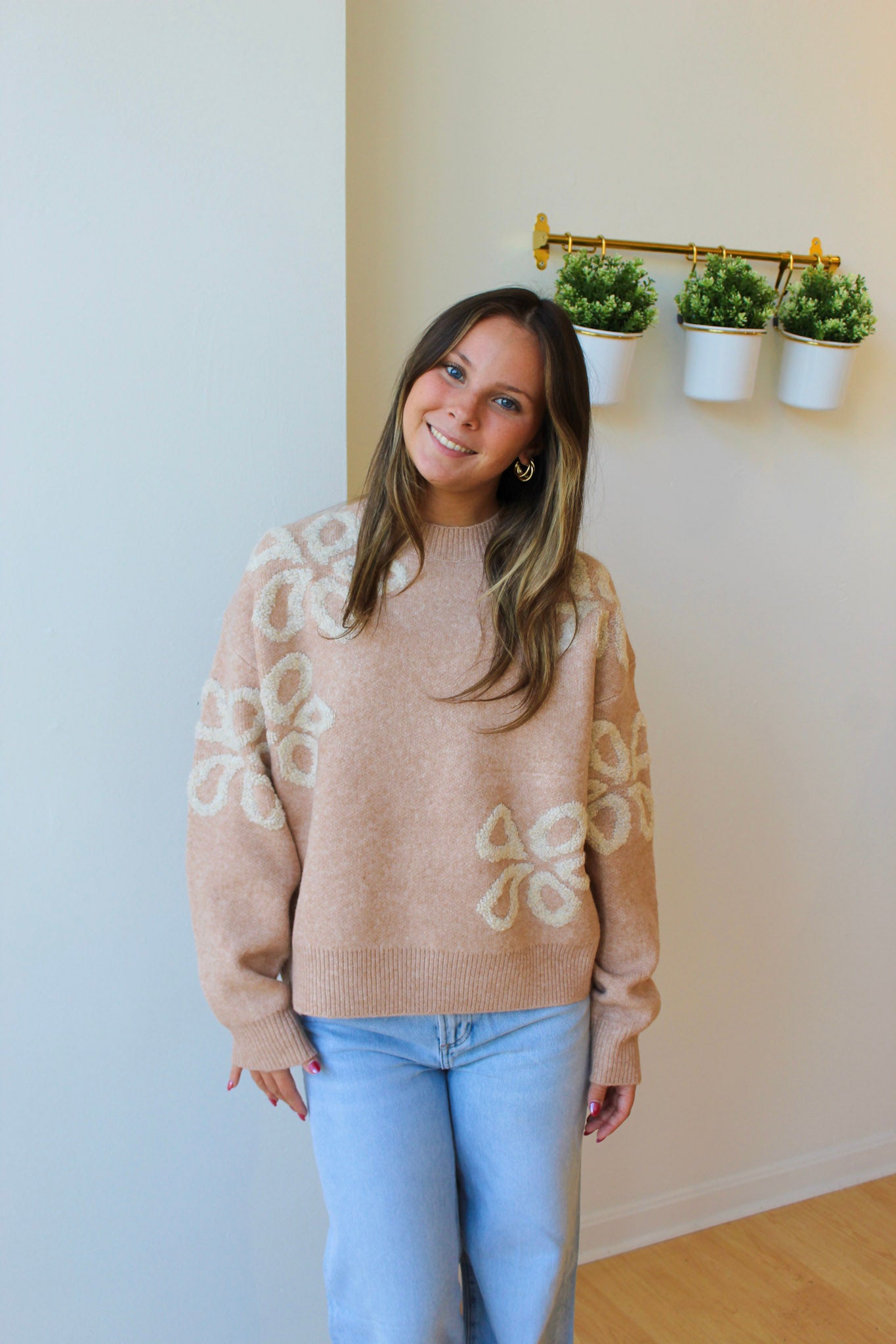 Gemma Floral Sweater - Oatmeal + Ecru