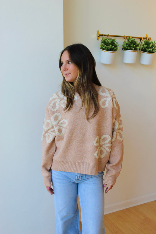 Gemma Floral Sweater - Oatmeal + Ecru