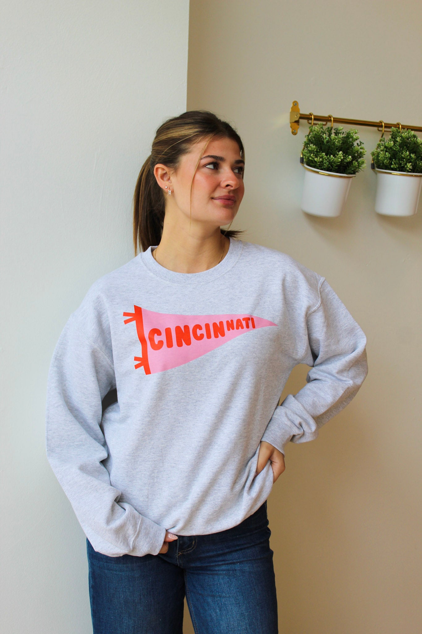 Cincinnati Pennant Sweatshirt - Pink/Red