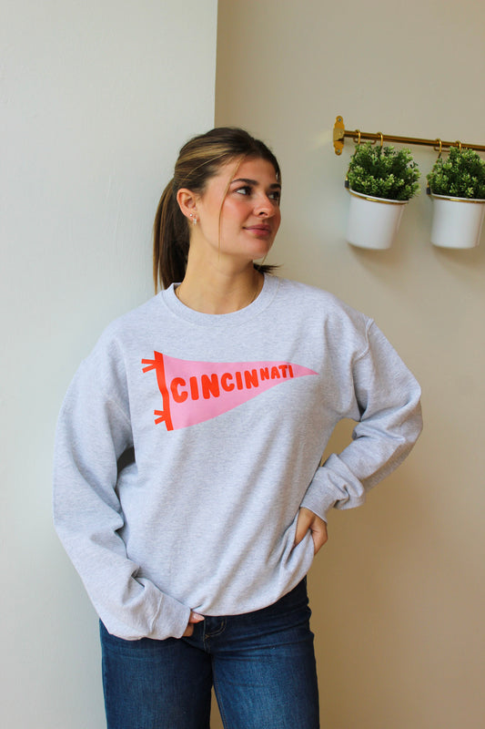 Cincinnati Pennant Sweatshirt - Pink/Red