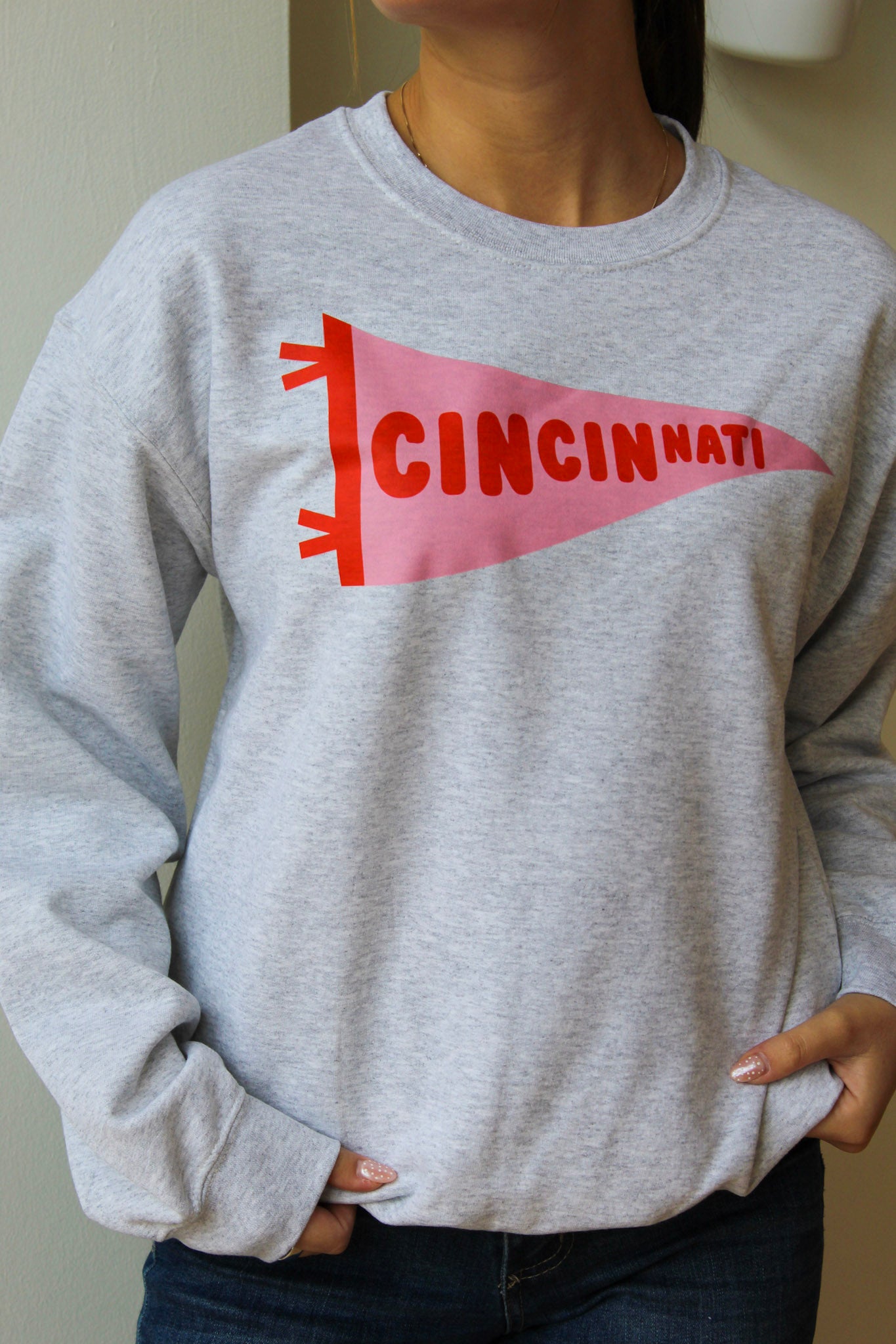 Cincinnati Pennant Sweatshirt - Pink/Red