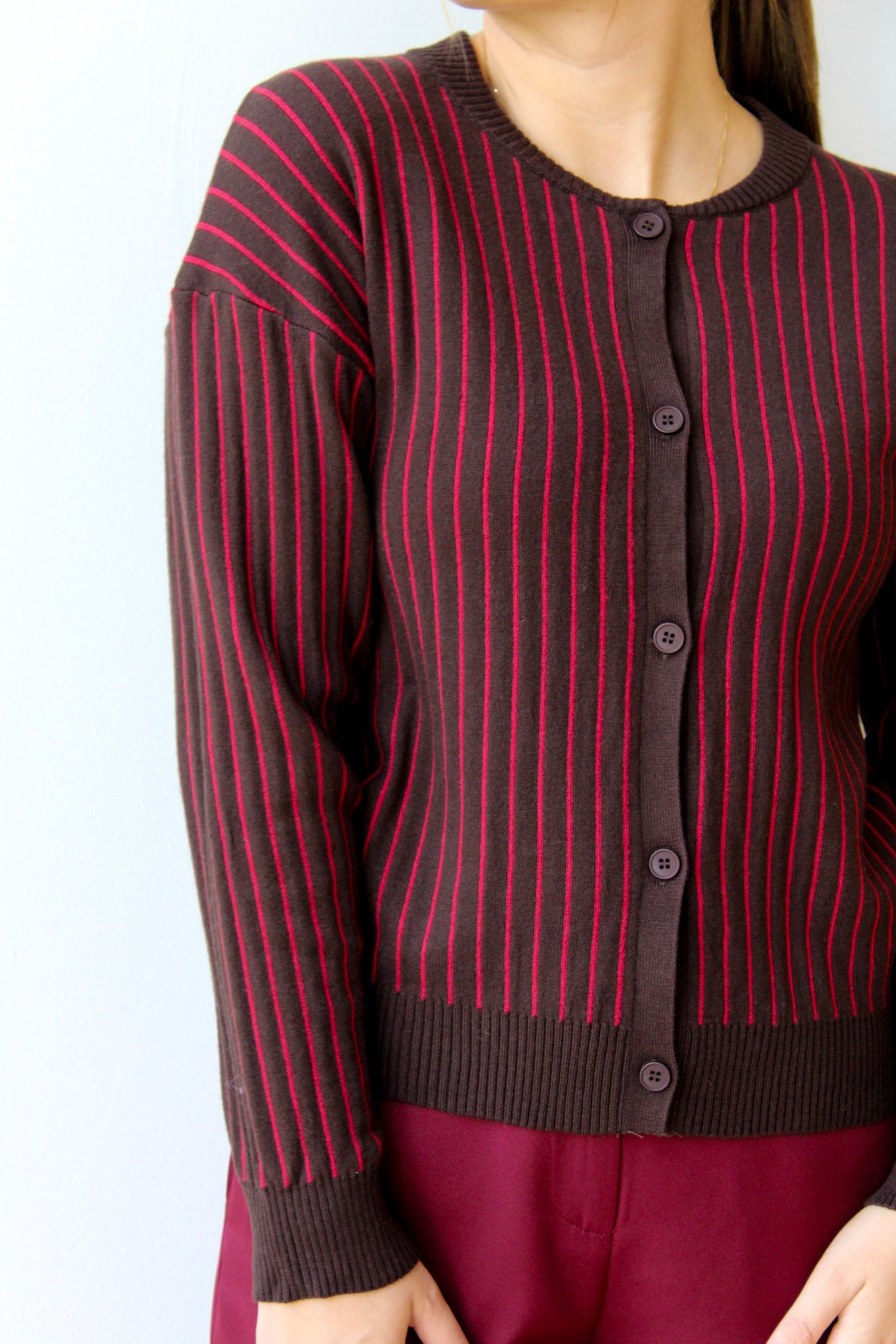 Moe Cardigan - Cacao + Malbec Stripe