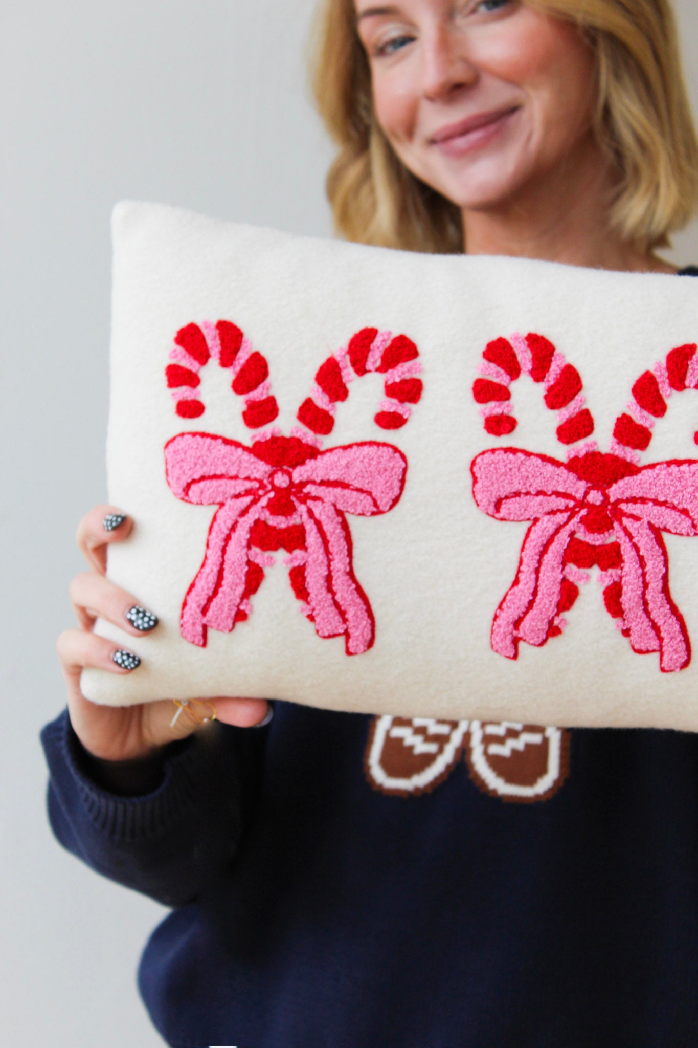 Pretty Candy Cane Tufted Pillow