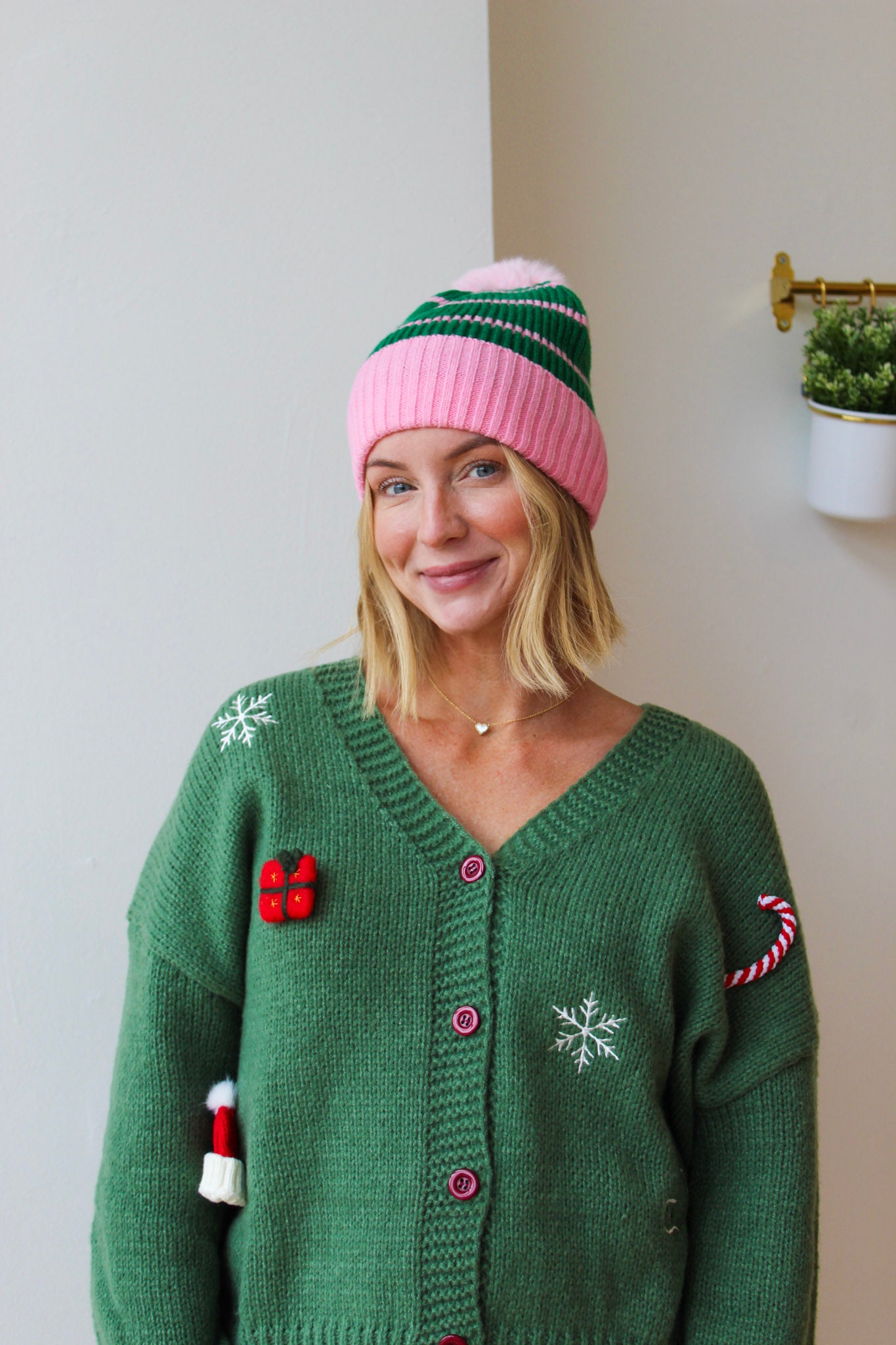 Allison Beanie - Pink/Green