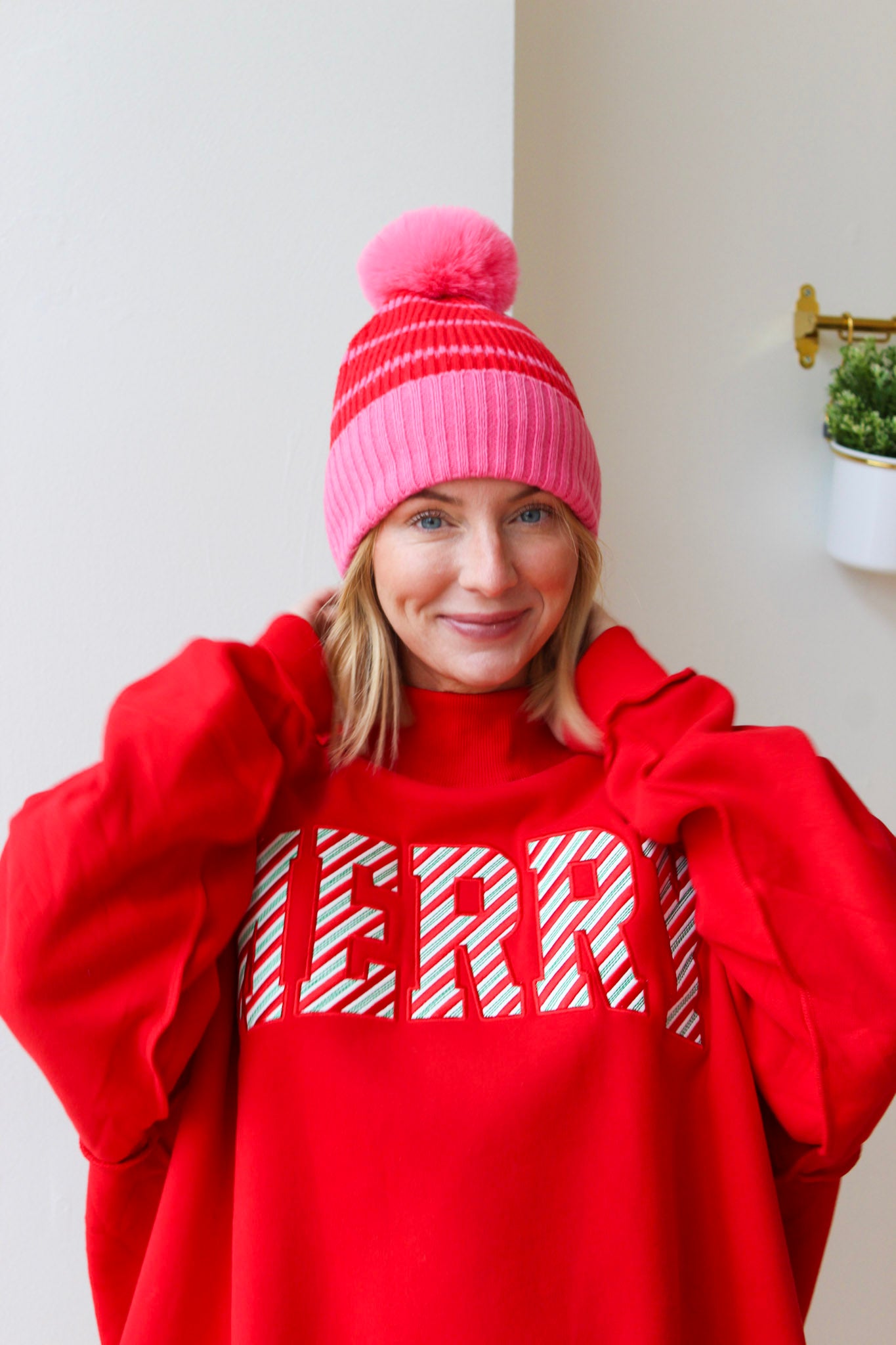 Allison Beanie - Red/Pink Stripe