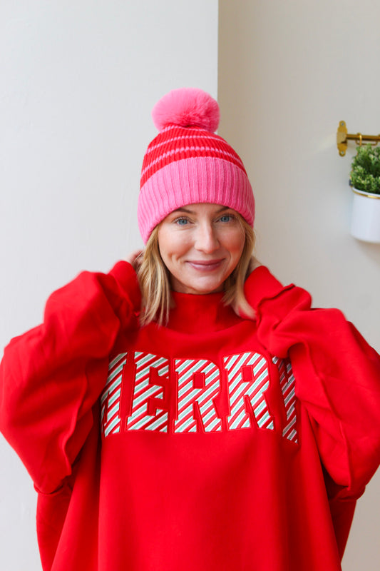 Allison Beanie - Red/Pink Stripe