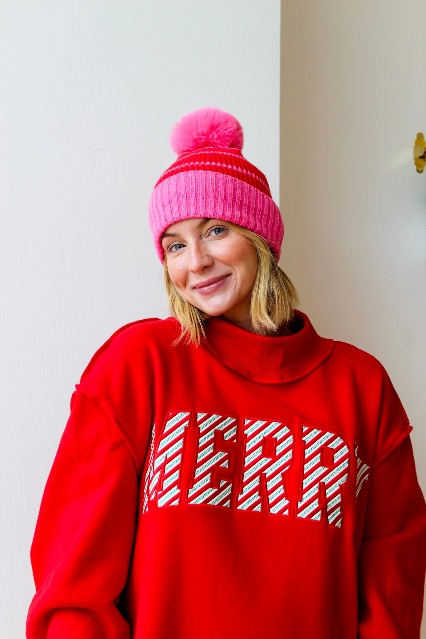 Allison Beanie - Red/Pink Stripe