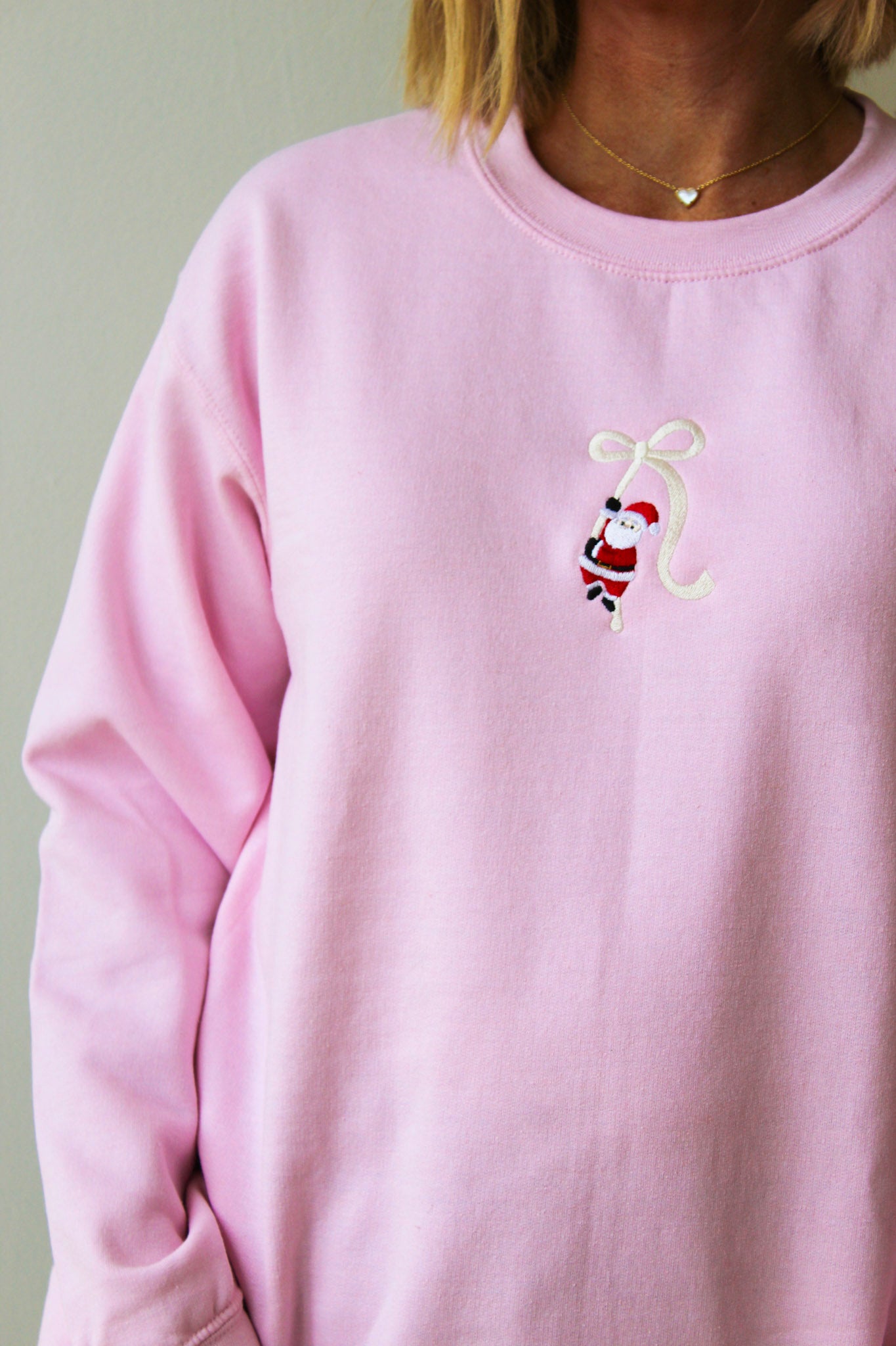 Ribbon Santa Embroidered Crewneck