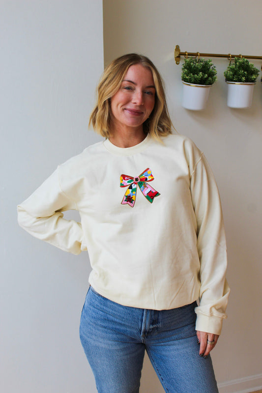 Christmas Bow Embroidered Crewneck
