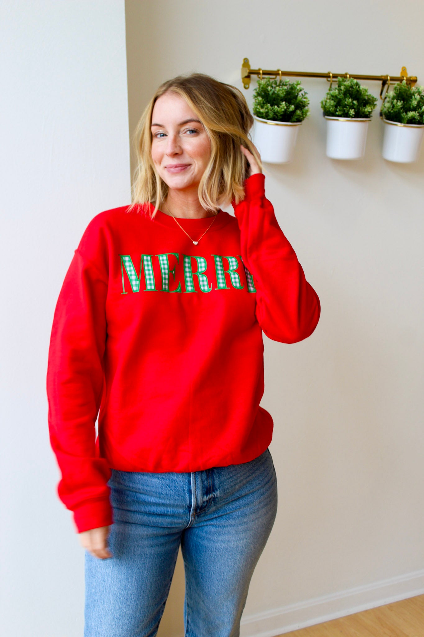 Red Plaid Merry Crewneck