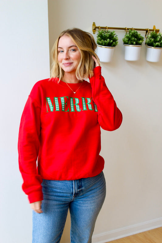 Red Plaid Merry Crewneck