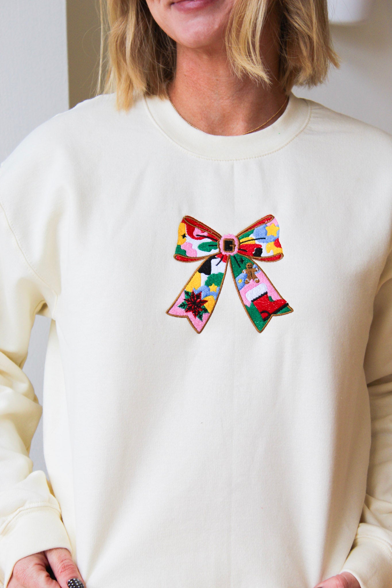 Christmas Bow Embroidered Crewneck