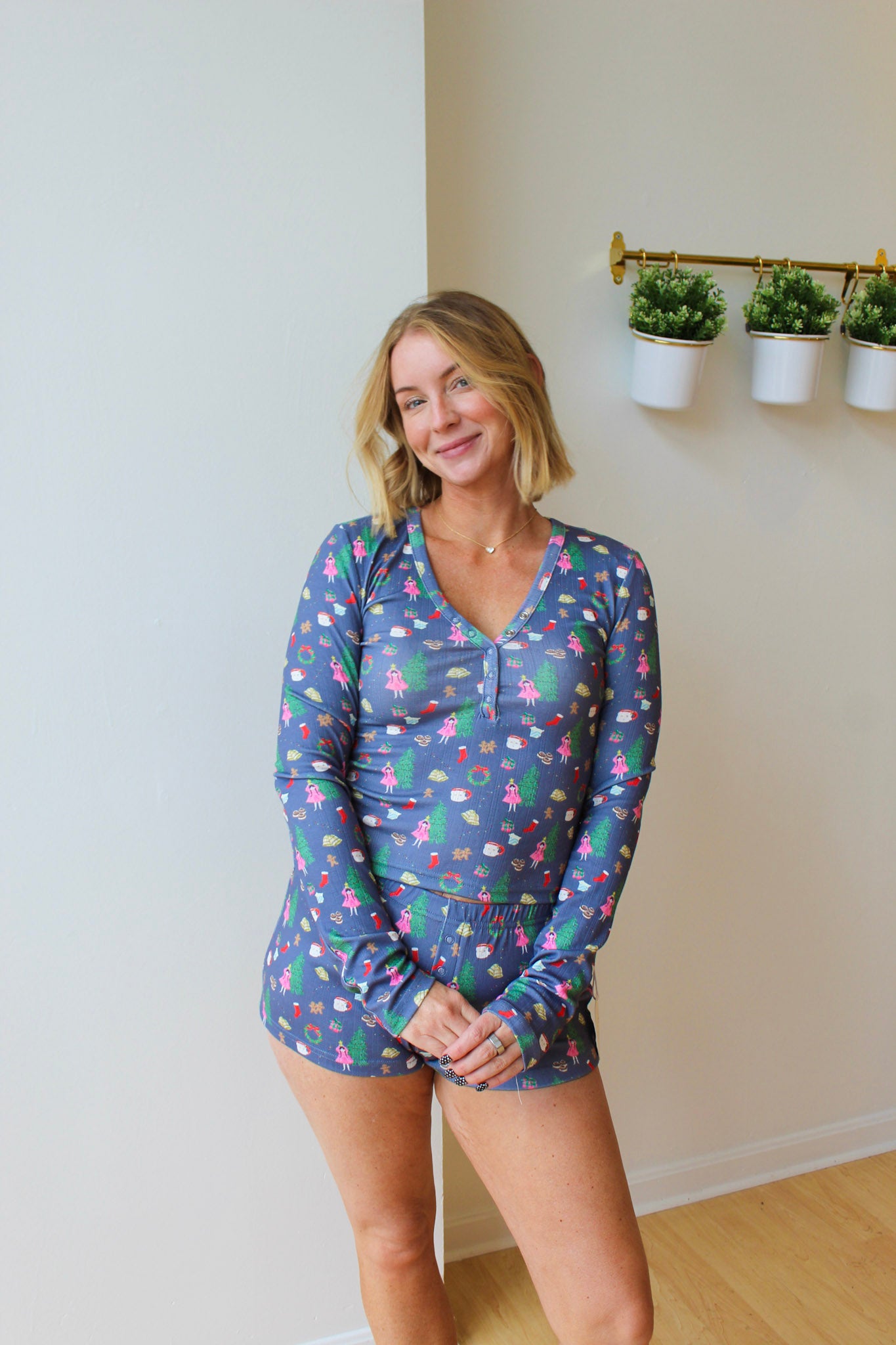 Holly Jolly Pajama Henley - Midnight