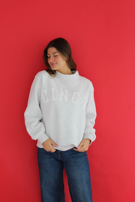 Cincy Mockneck - Ash Gray/White (PREORDER)