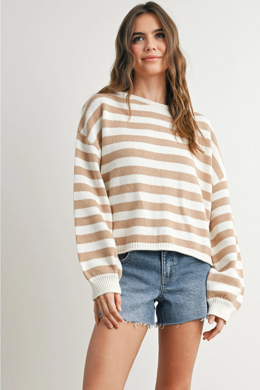 Kristy Striped Sweater - Taupe