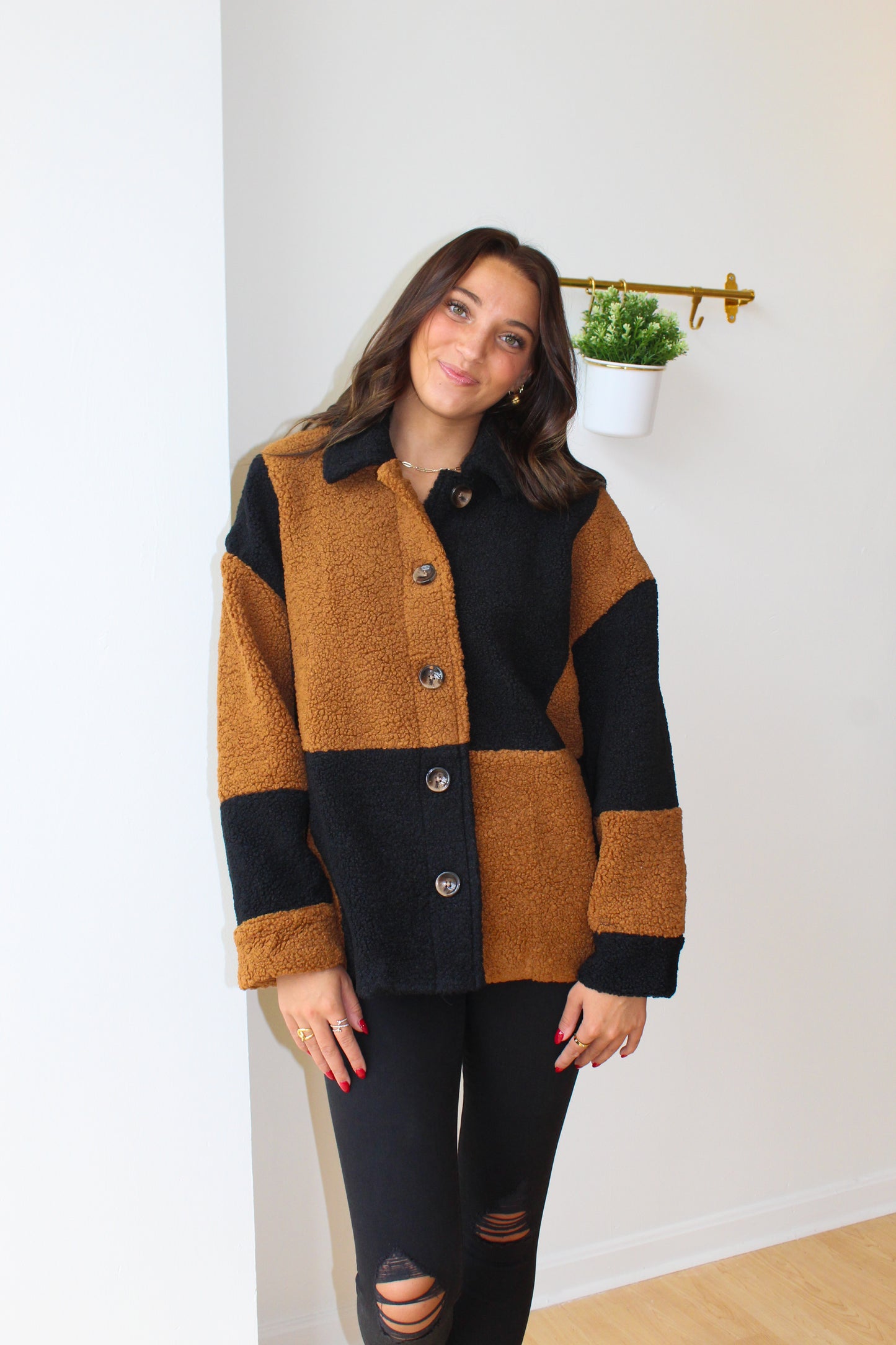 Oversized Teddy Check Coat