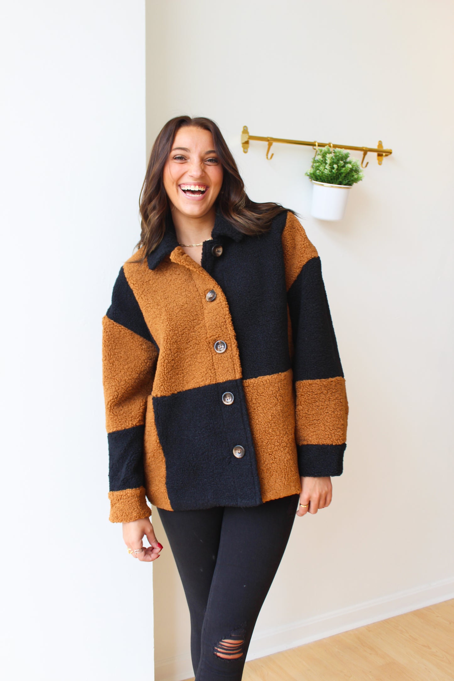 Oversized Teddy Check Coat