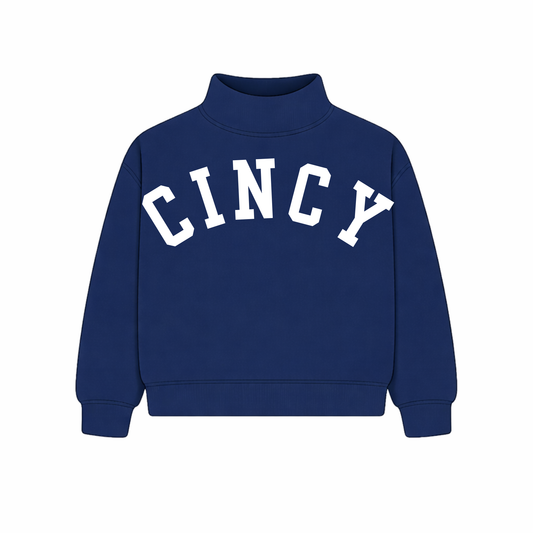 CINCY Mockneck - Navy Blue/White