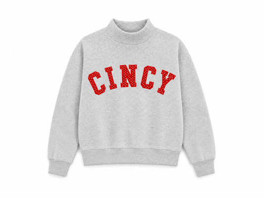 Cincy Mockneck - Gray/Red Polka Dot (PREORDER)