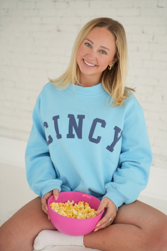 Cincy Mockneck - Baby Blue/Navy Blue