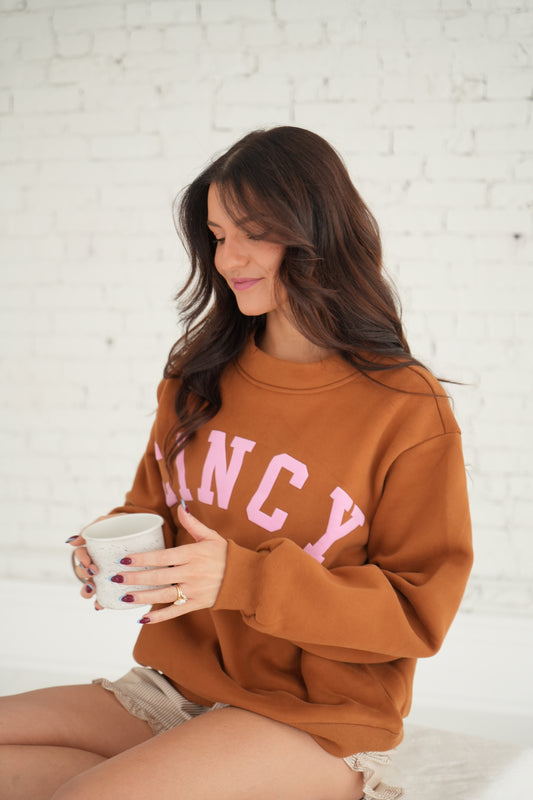 Cincy Mockneck - Brown/Baby Pink