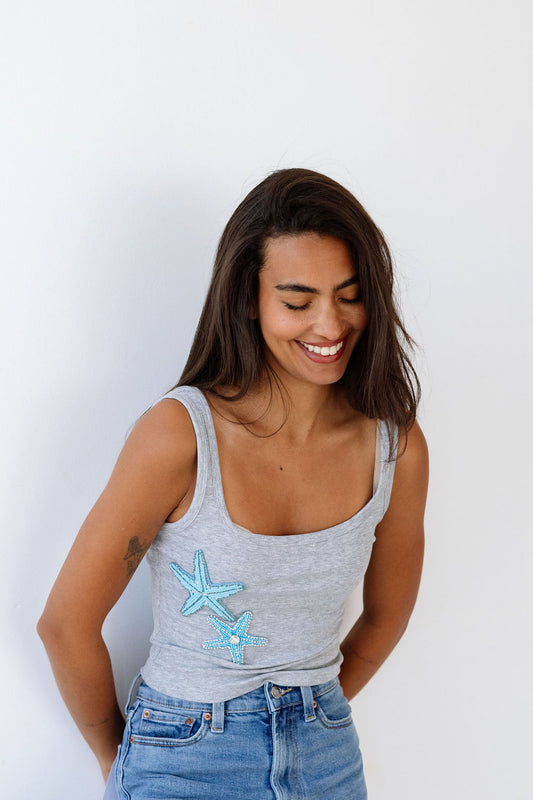 Elin Starfish Beaded Tank - Gray