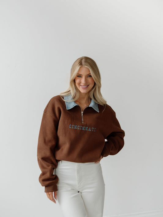 Heritage Cincy Pullover - Saddle/Denim (PREORDER)