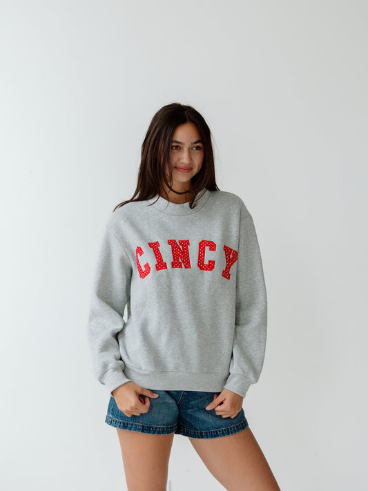 Cincy Mockneck - Gray/Red Polka Dot (PREORDER)