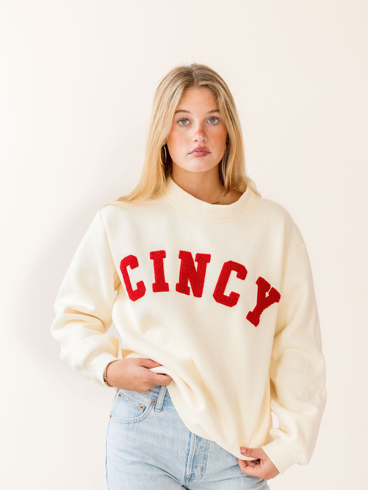 Cincy Teddy Mockneck - Cream/Cherry Red
