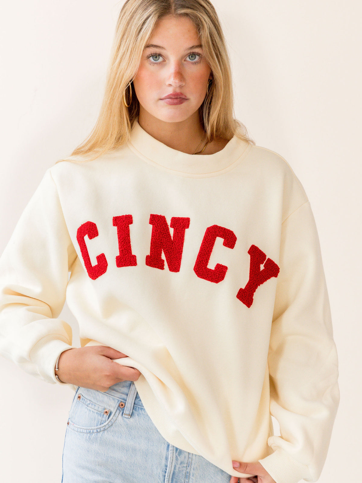 Cincy Teddy Mockneck - Cream/Cherry Red