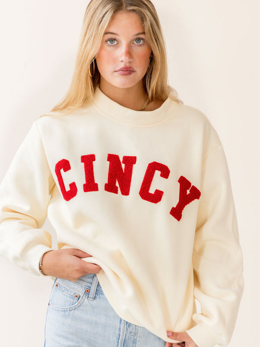 Cincy Teddy Mockneck - Cream/Cherry Red