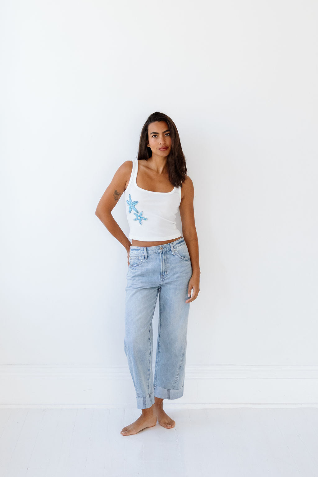 Elin Starfish Beaded Tank - White