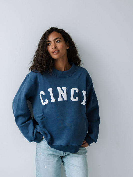 Cincy Mockneck - Navy Blue/White