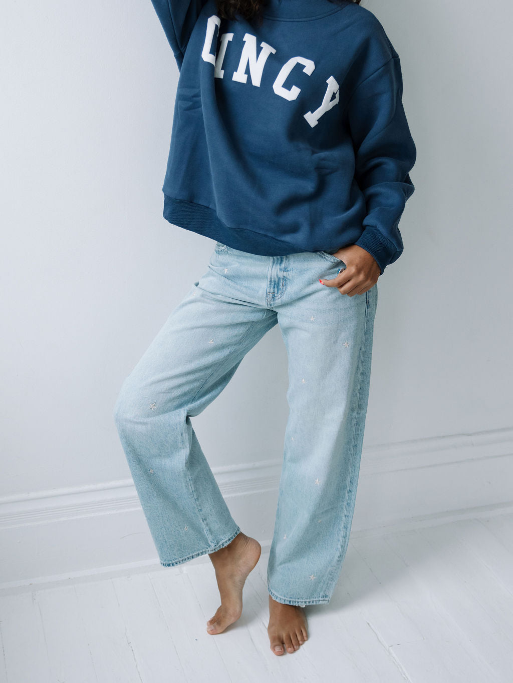 Cincy Mockneck - Navy Blue/White