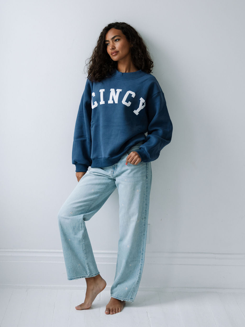 Cincy Mockneck - Navy Blue/White