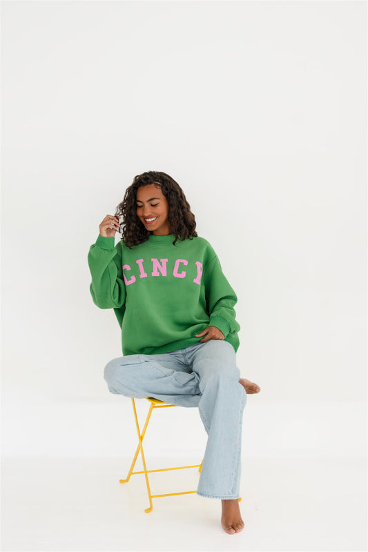 Cincy Mockneck - Kelly Green/Pink