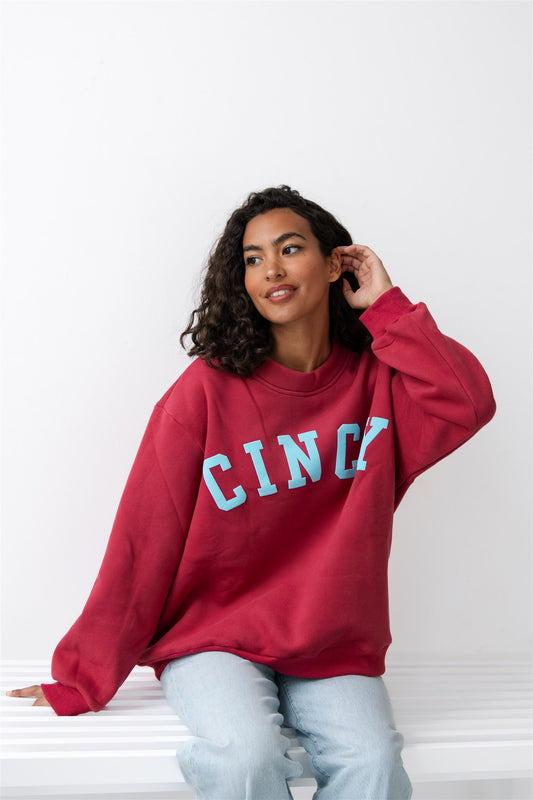 Cincy Mockneck - Dark Cherry/Bright Blue