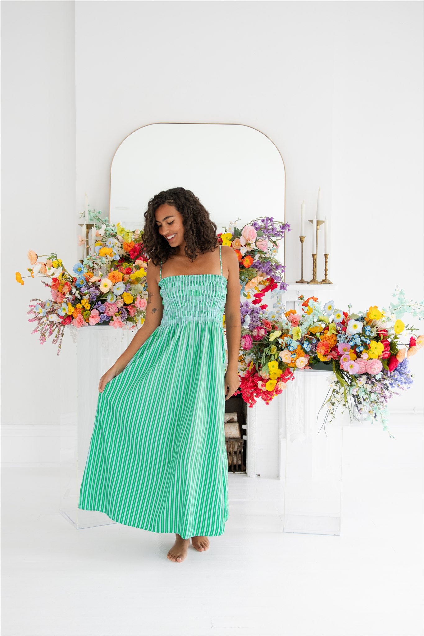 Pistola Bianca Dress - Green/Blue Stripe