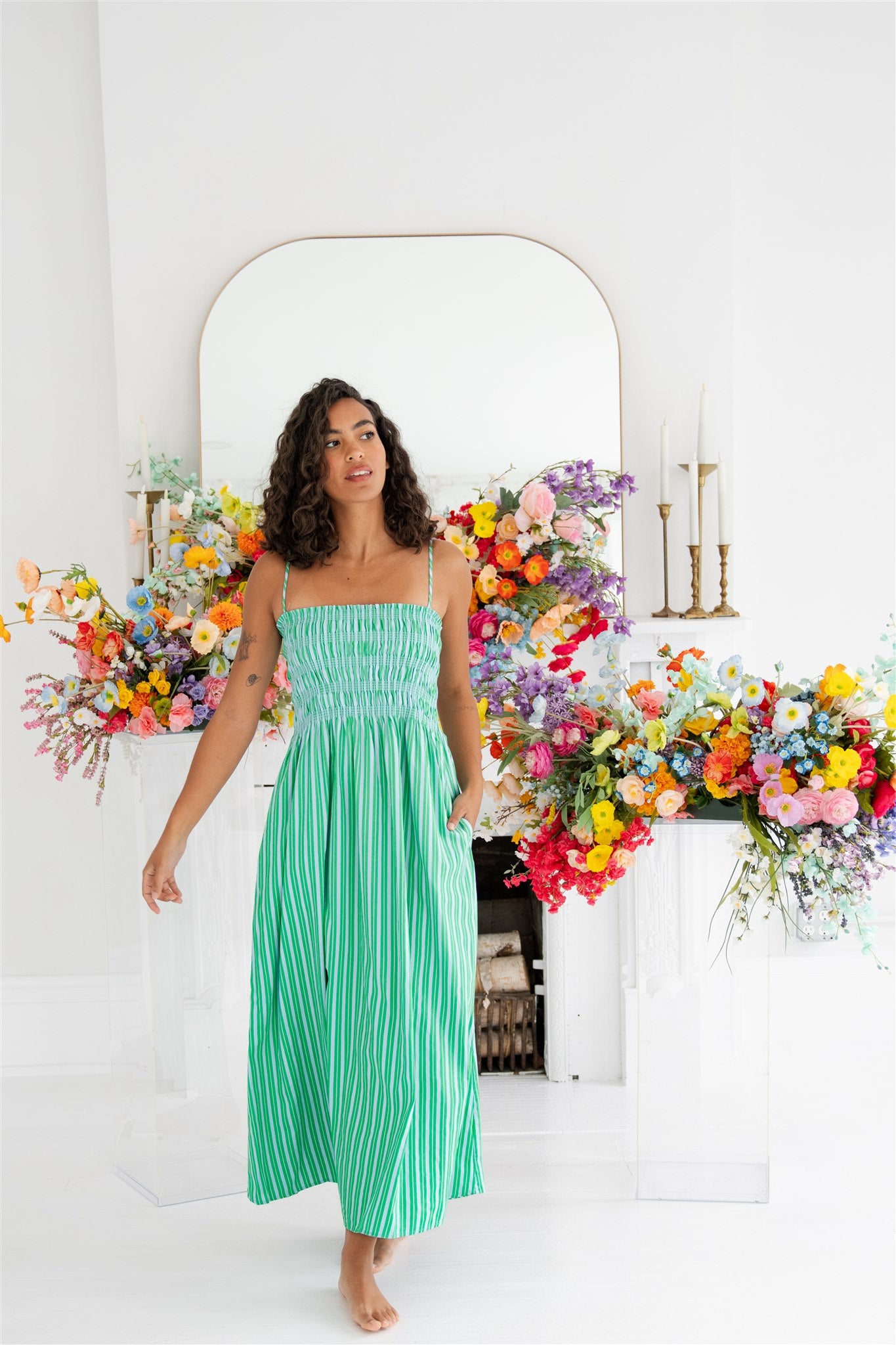 Pistola Bianca Dress - Green/Blue Stripe