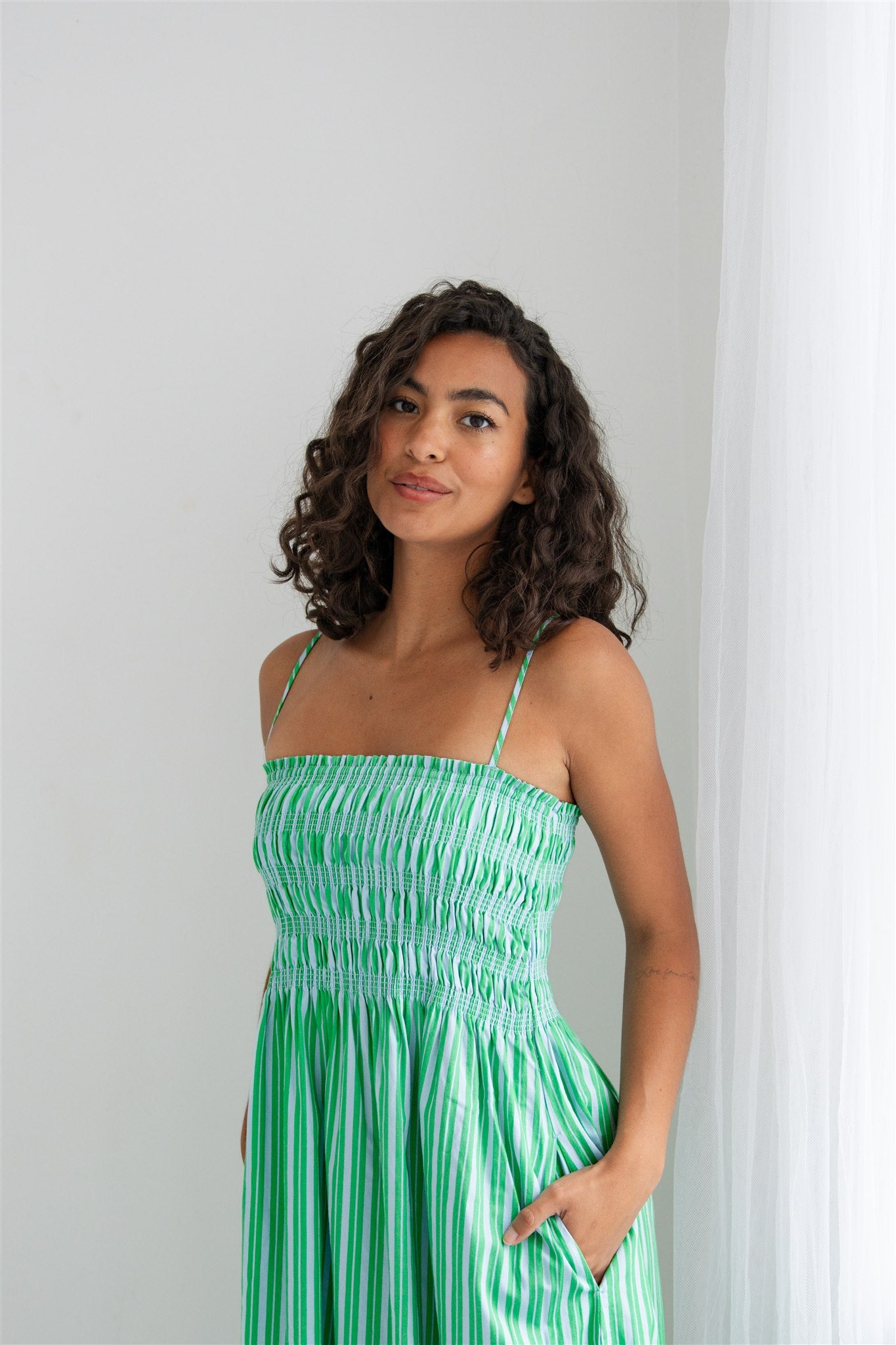 Pistola Bianca Dress - Green/Blue Stripe
